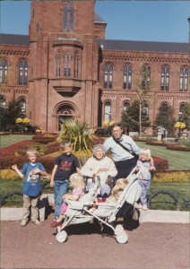 Grandma Lund, with her grandchildren and my dad.Grandma conquered her fear of flying, but she was also brave by putting up with five kids all under ten!